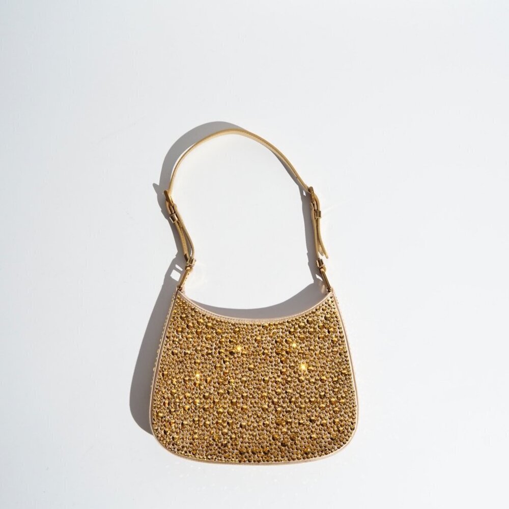 PRADA Platinum Satin Cleo Bag Crystal Gold Shoulder rb mks - Picture 5 of 7